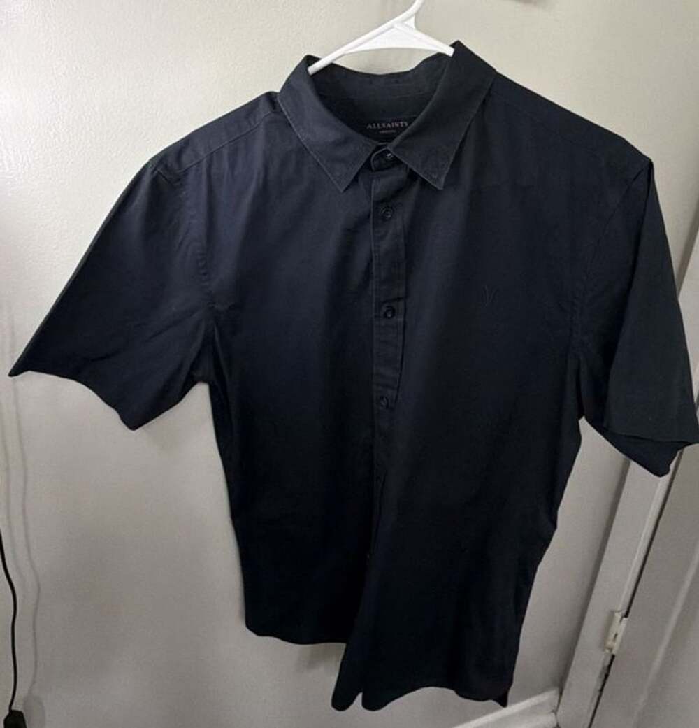 AllSaints Men's Black Short Sleeve Button-Down Cotton Shirt Size Medium